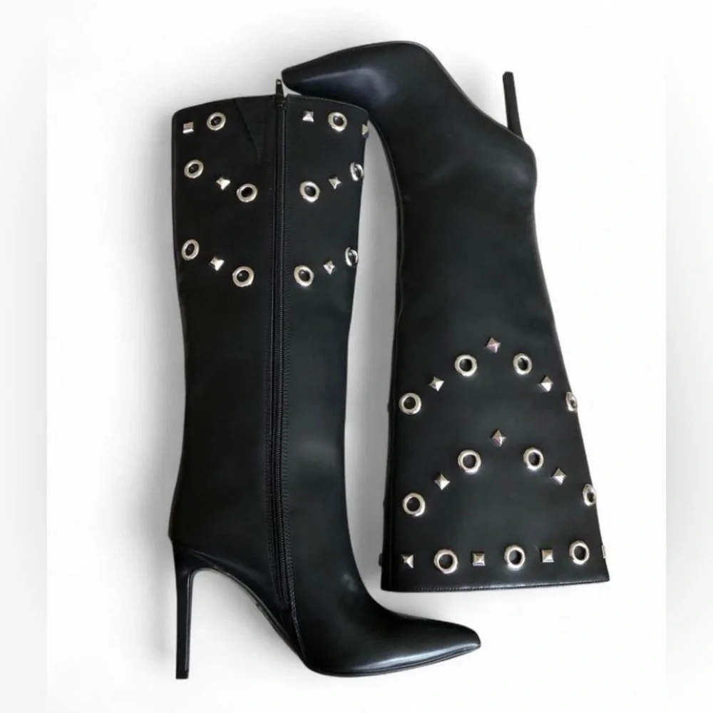 I.N.C. International Concepts Women's Black Saiqa Grommet Knee High Boots 6M